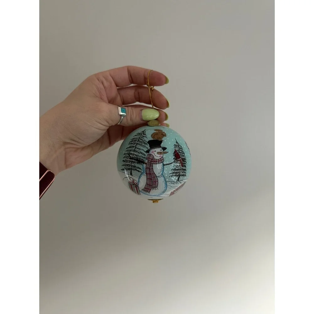 Pier 1 Imports Li Bien Ornament OS Blue EUC 2016 Hand Painted Snowman Glass Ball